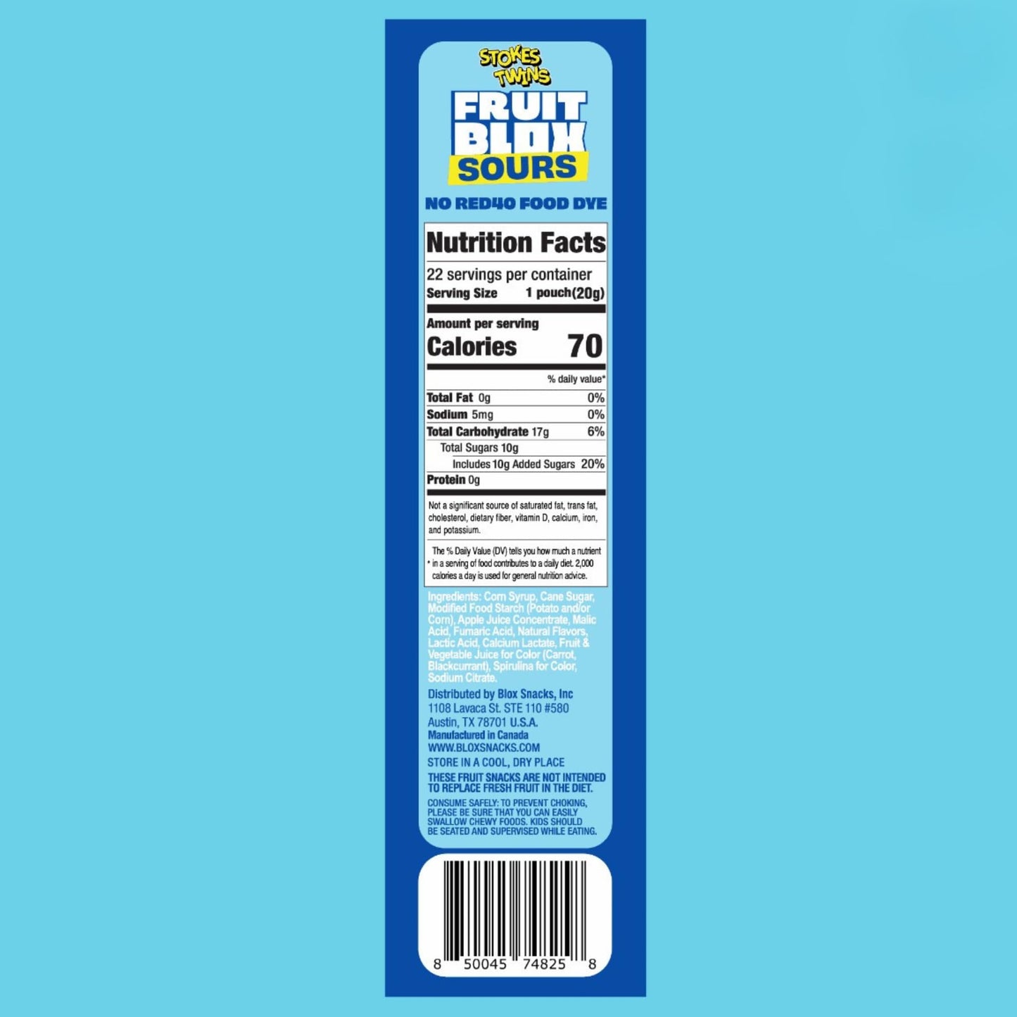 Generic Fruit Blox Sours Snacks, Blue Raspberry & Cherry, Non-GMO, 2 Boxes of 22 Pouches