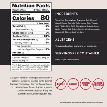 San-J Gluten Free Thai Peanut Sauce, Non-GMO, 10 oz Bottles, 2 Pack