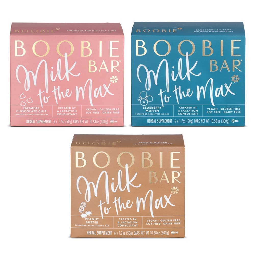 Boobie Brands Lactation Bars, Vegan, Gluten-Free, Fenugreek-Free, Variety Pack, 18 Count (1.7 Ounce Bars)
