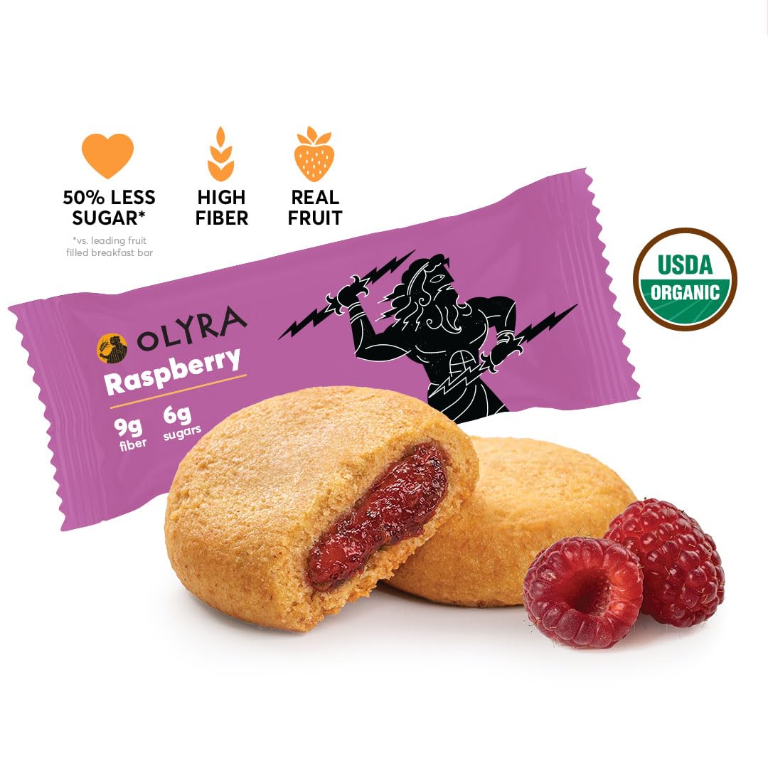 Olyra Raspberry Fruit Bars, Prebiotic High Fiber Snack, Organic Snack, Healthy Snacks for Adults and Kids, Low Sugar, Vegan, Off
