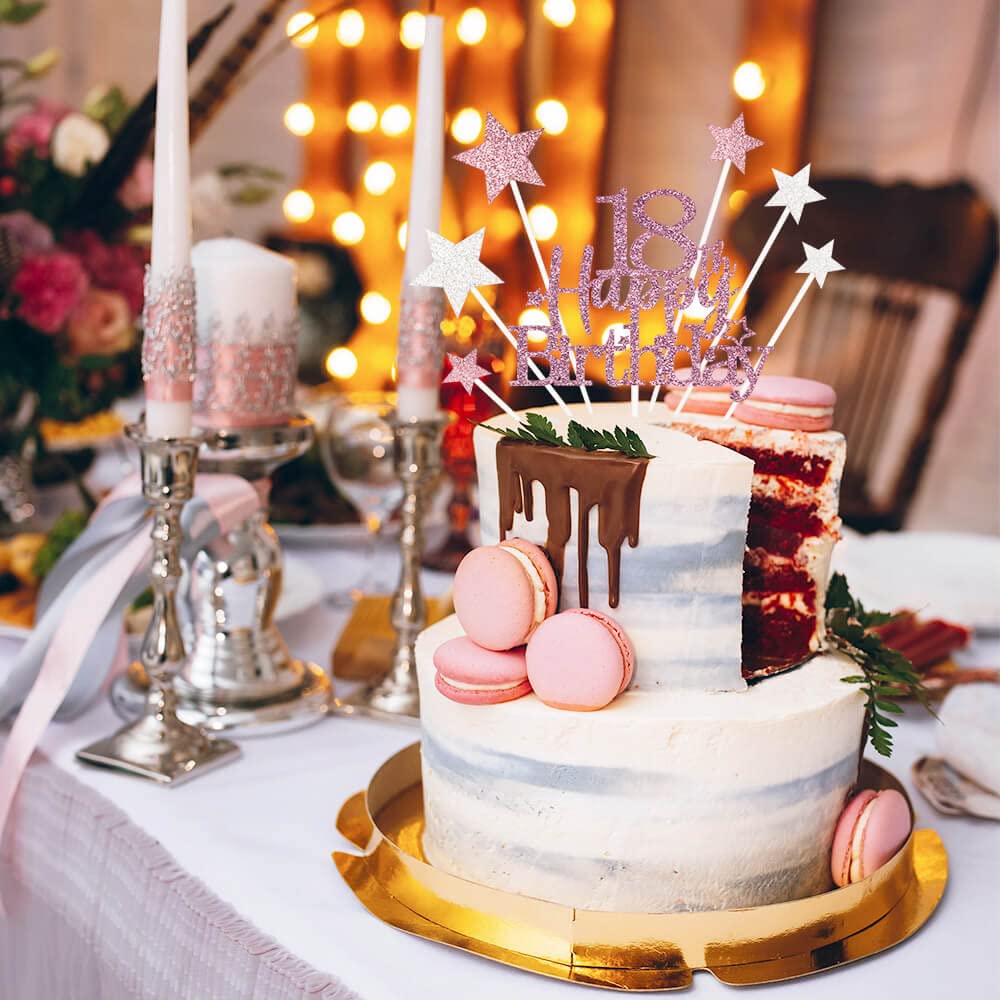 Pargleev Glittery 18th Birthday Cake Topper - Rose Gold, Paper, Model hbcp-mgjjcp18-230926