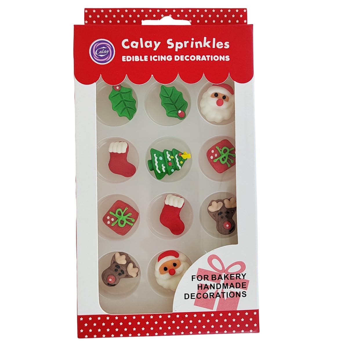Ephvodi Christmas Cakes Decorations 12Pcs Edible Santa Claus Christmas Tree Shaped Hard Sugar Icing Decorations Cupcake Toppers For Baking Cookie Ice Cream Candy Decoration