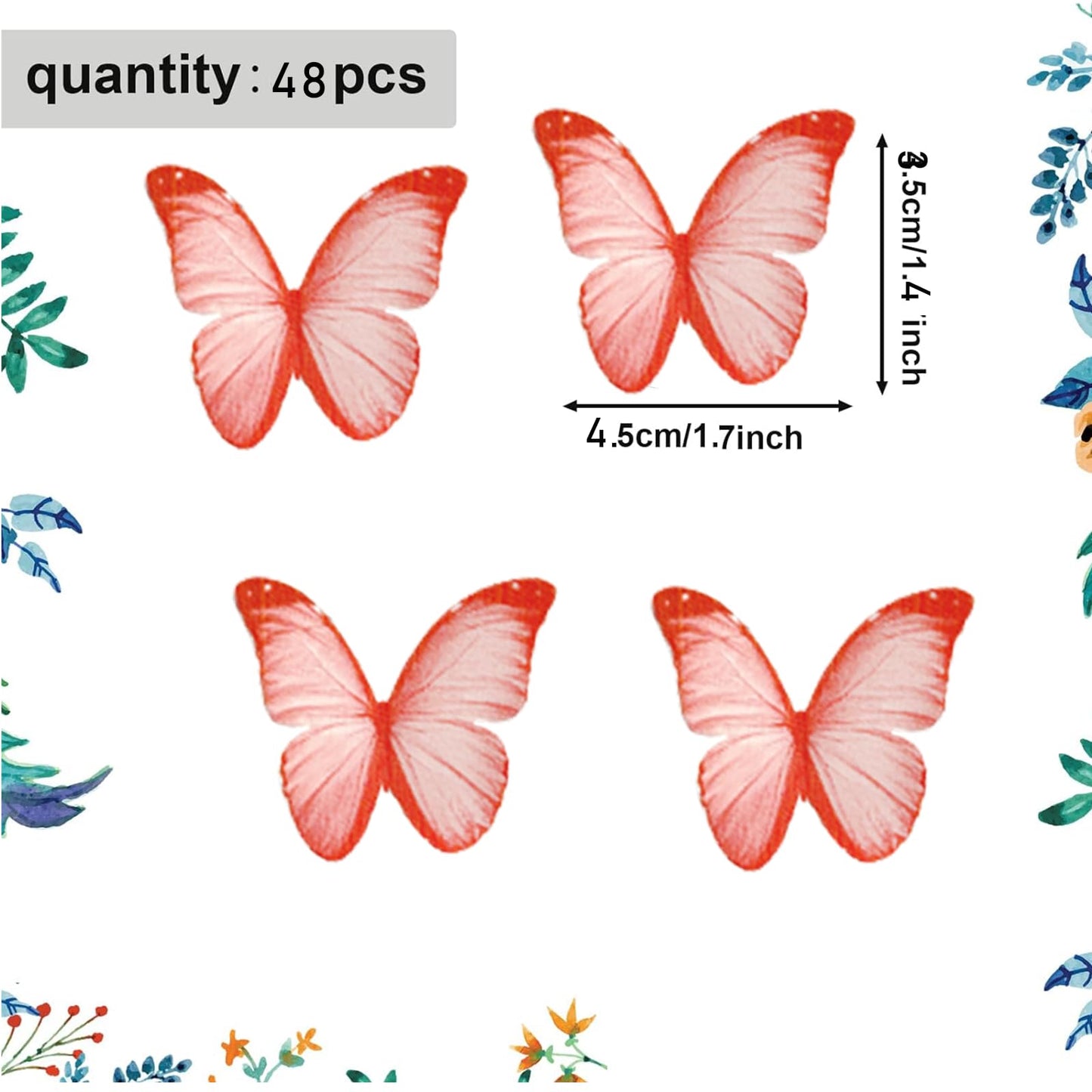 YOcity 48PCS Wafer Paper Butterfly Cake Toppers, Red Edible Butterflies for Cake Decorations, Cupcake Toppers, Rice Paper
