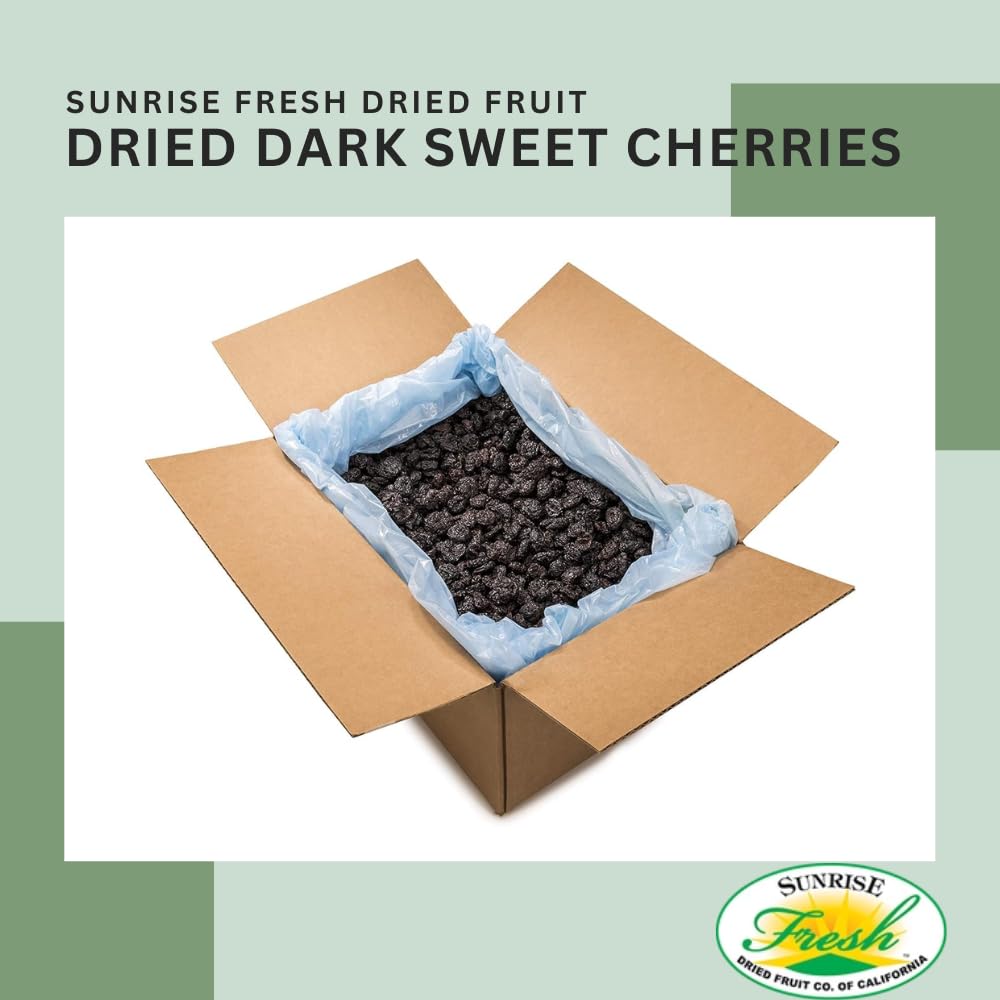 Sunrise Fresh Dried Fruit - Dried Dark Sweet Cherries - All-Natural, Dehydrated, Unsweetened, No Added Sugar, Snack - 5Lb Bulk Box