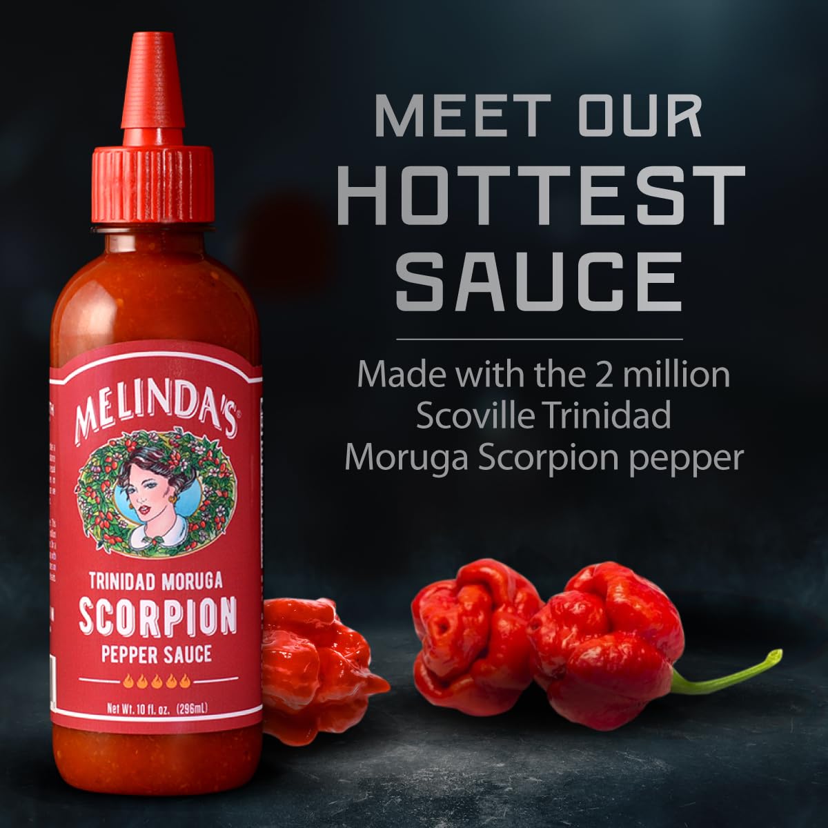 Melindas Scorpion Pepper Hot Sauce - Gourmet Hot Sauce with Trinidad Moruga Scorpion Pepper - 10 Fl Oz - Vegan, Gluten Free