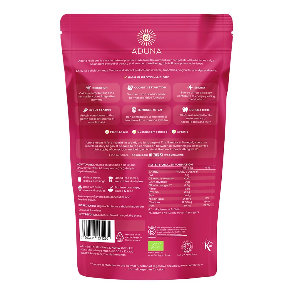 Aduna Organic Hibiscus Powder | Hibiscus Flower Powder for Hair, Skin & Gut Health | 9.7oz