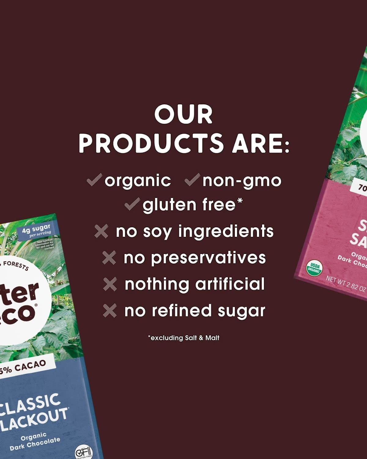 Alter Eco Dark Chocolate Bars, Fair Trade, Organic, Non-GMO, Gluten Free, 2.65 Ounce