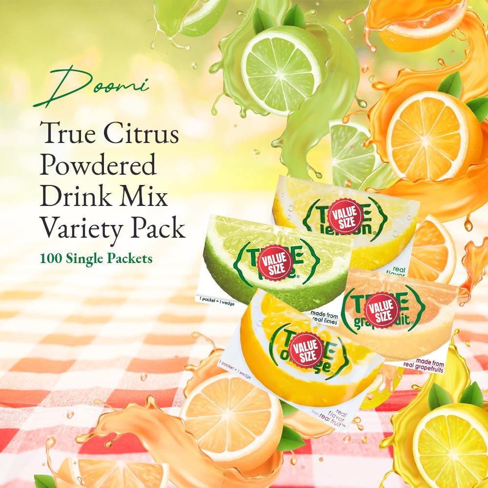 Truae Lemon, Truae Lime, Truae Orange, Truae Grapefruit, Varrirty Pack 100 Count, On-The-Go Powdered Drink Mix Variety Pack, Zer