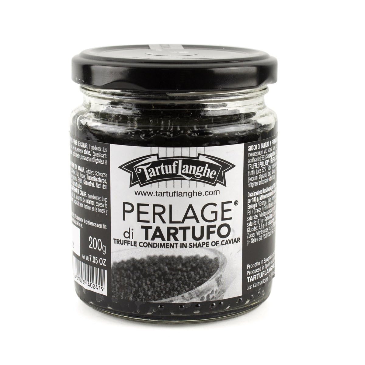 Tartuflanghe Black Truffle Caviar Pearls - Stylish Italian Truffle Pearls  Perfect For Enhancing Dishes  Gourmet Gift - 200G Jar 7.05 Oz