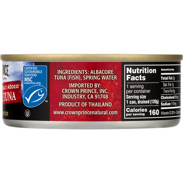 Crown Prince Natural Solid White Albacore Tuna in Spring Water, No Salt Added, 5 Ounce Cans (Pack of 12)