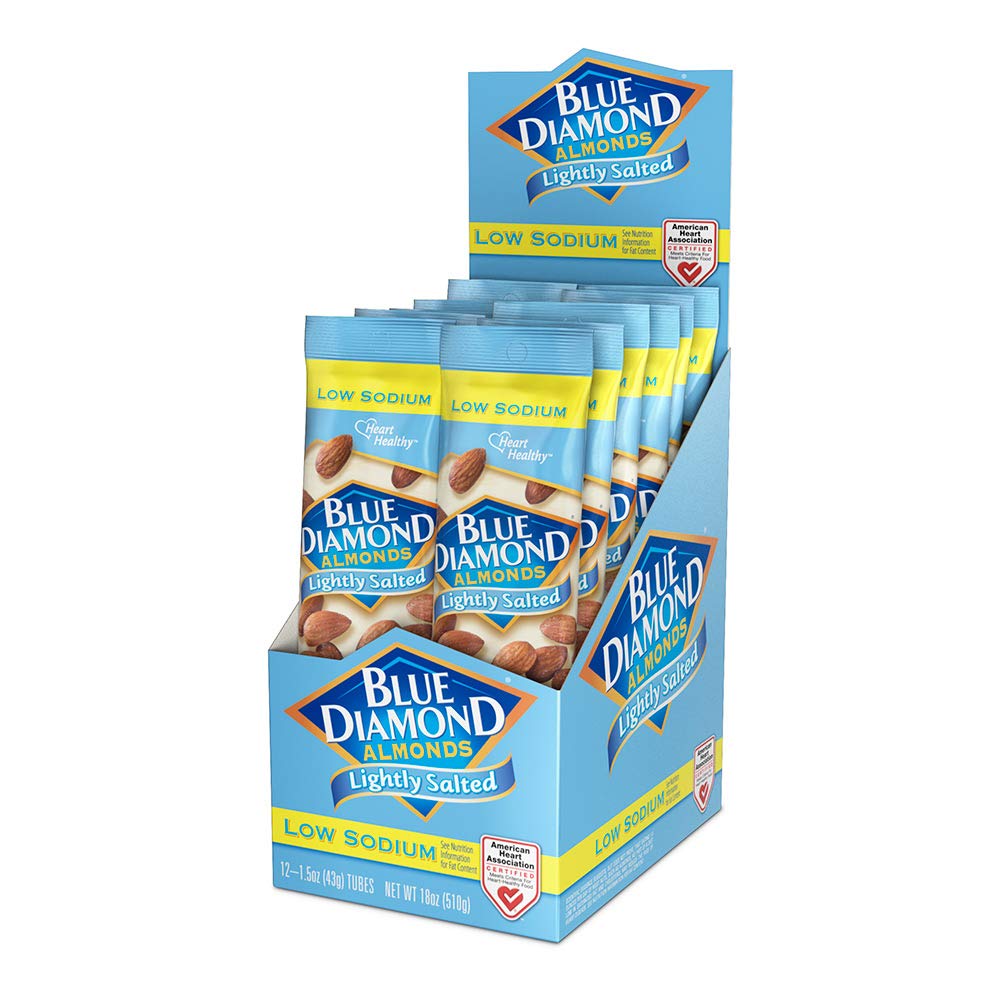 Blue Diamond Almonds, Low Sodium, Lightly Salted Flavored Snack Nuts, Single Serve Bags (1.5 Oz. Tubes, Pack Of 12)