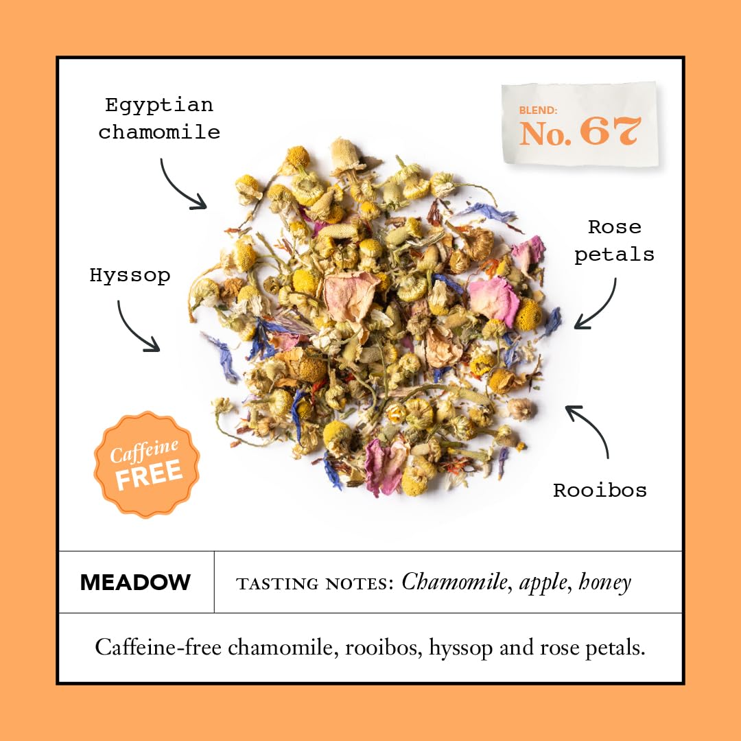 Steven Smith Teamaker Meadow No. 67, Chamomile, Rooibos, Hyssop & Rose Petals, Herbal Tea Blend, Caffeine-Free, Sugar-Free, Sustainably Grown, Tea Bags, 15 Sachets, 0.85Oz Each