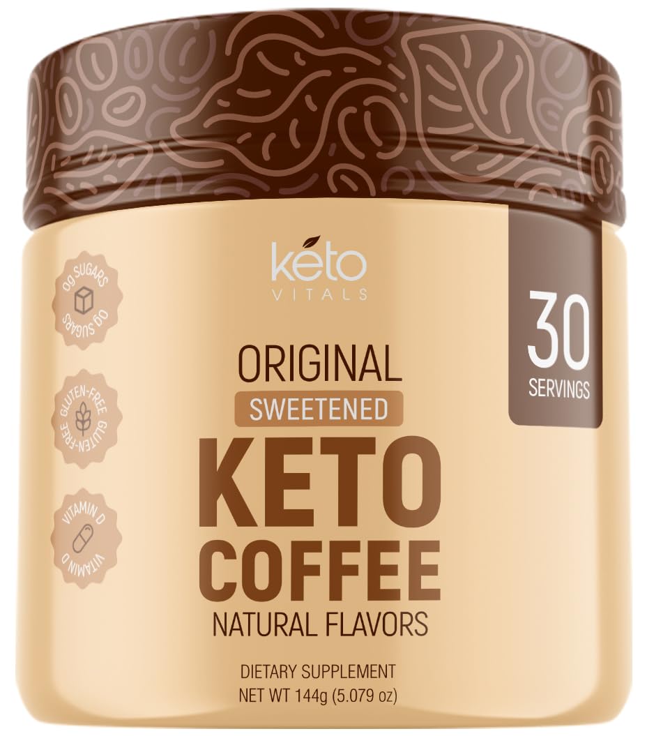 Keto Vitals Instant Keto Coffee Powder - 30 Servings - Low-Calorie Original Sweetened Coffee with Keto-Friendly Creamer