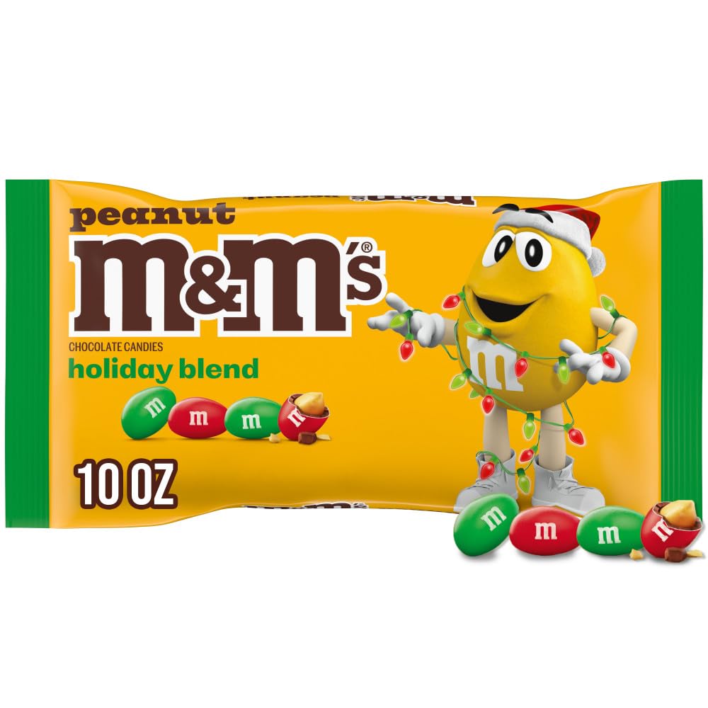 M&MS Peanut Milk Chocolate Christmas Candy  Holiday Chocolate Candy For Stocking Stuffers  10 Oz Bag