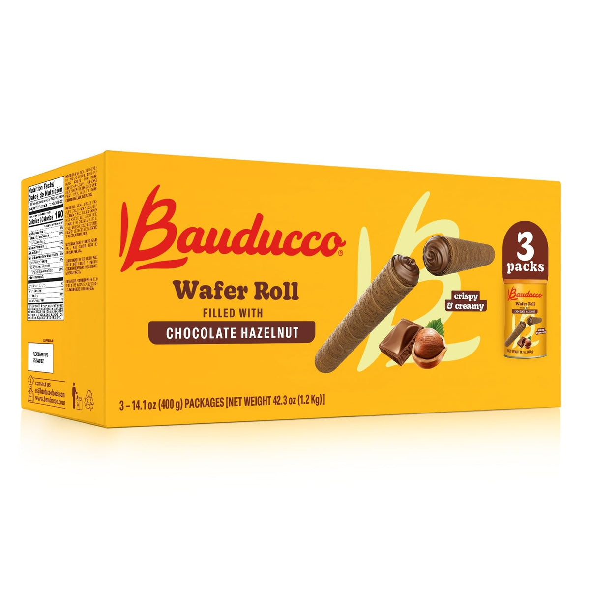 Bauducco Wafer Rolls - Crispy Chocolate Hazelnut Rolled Wafers Filled with Creamy Hazelnut, 42.3 oz (3-Pack)