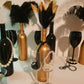 Jevenis 41 Pcs Gorgeous Black And Gold Dipped Feather Black Feathers White Pearl Bead Necklaces For 1920'S Wedding Cake Decorati