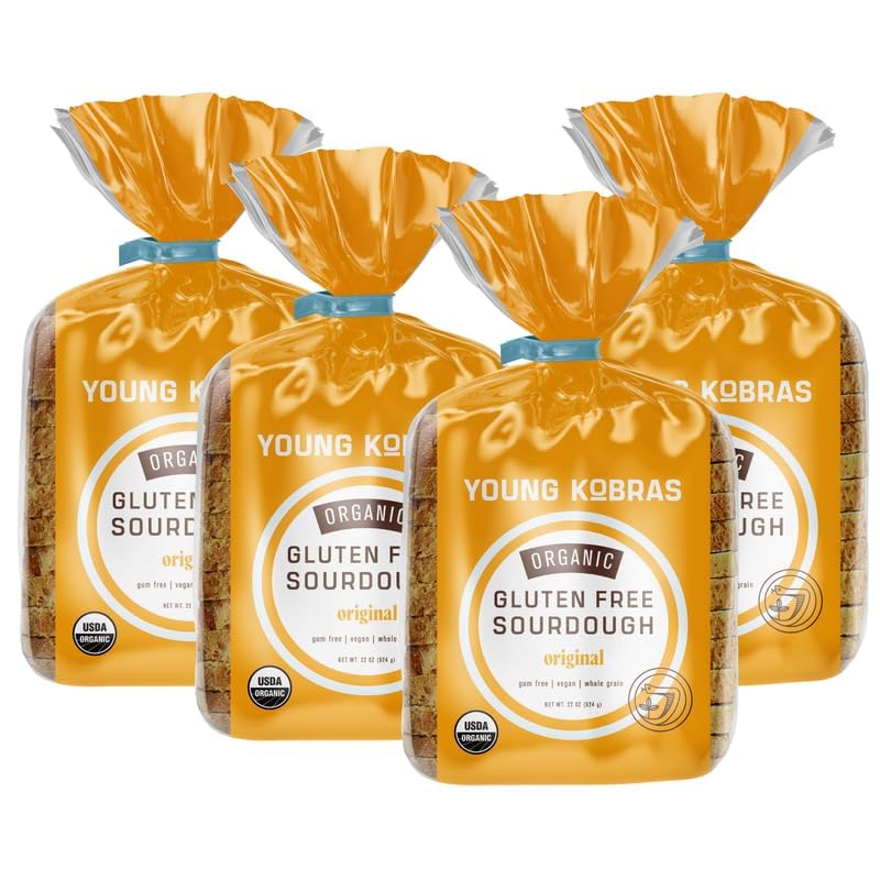 Young Kobras Organic, Gluten-Free Original Sourdough Bread 22oz (4-pack) - Allergen Friendly, Vegan, Gum-Free, Simple Ingredient