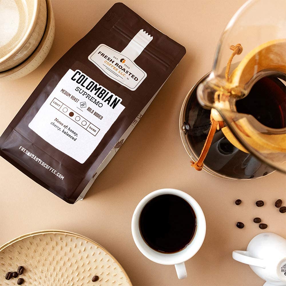 Fresh Roasted Coffee, Colombian Supremo, 2 Lb (32 Oz), Medium Roast, Kosher, Ground
