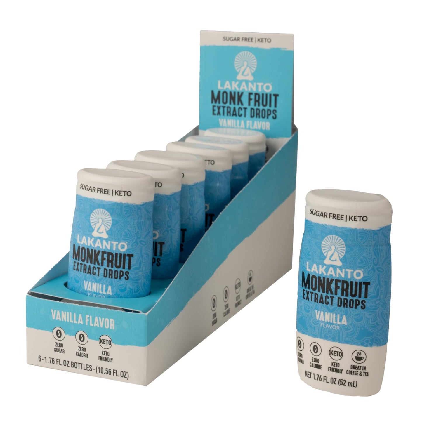 Lakanto Liquid Monk Fruit Extract Drops, Erythritol Free Sweetener, Vanilla Flavor, 1.76 Fl Oz, Pack of 6