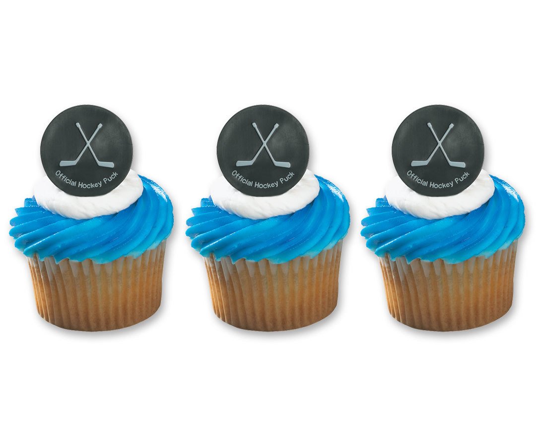 Hockey Puck Ring Cake Cupcake Topper (24-Pack)