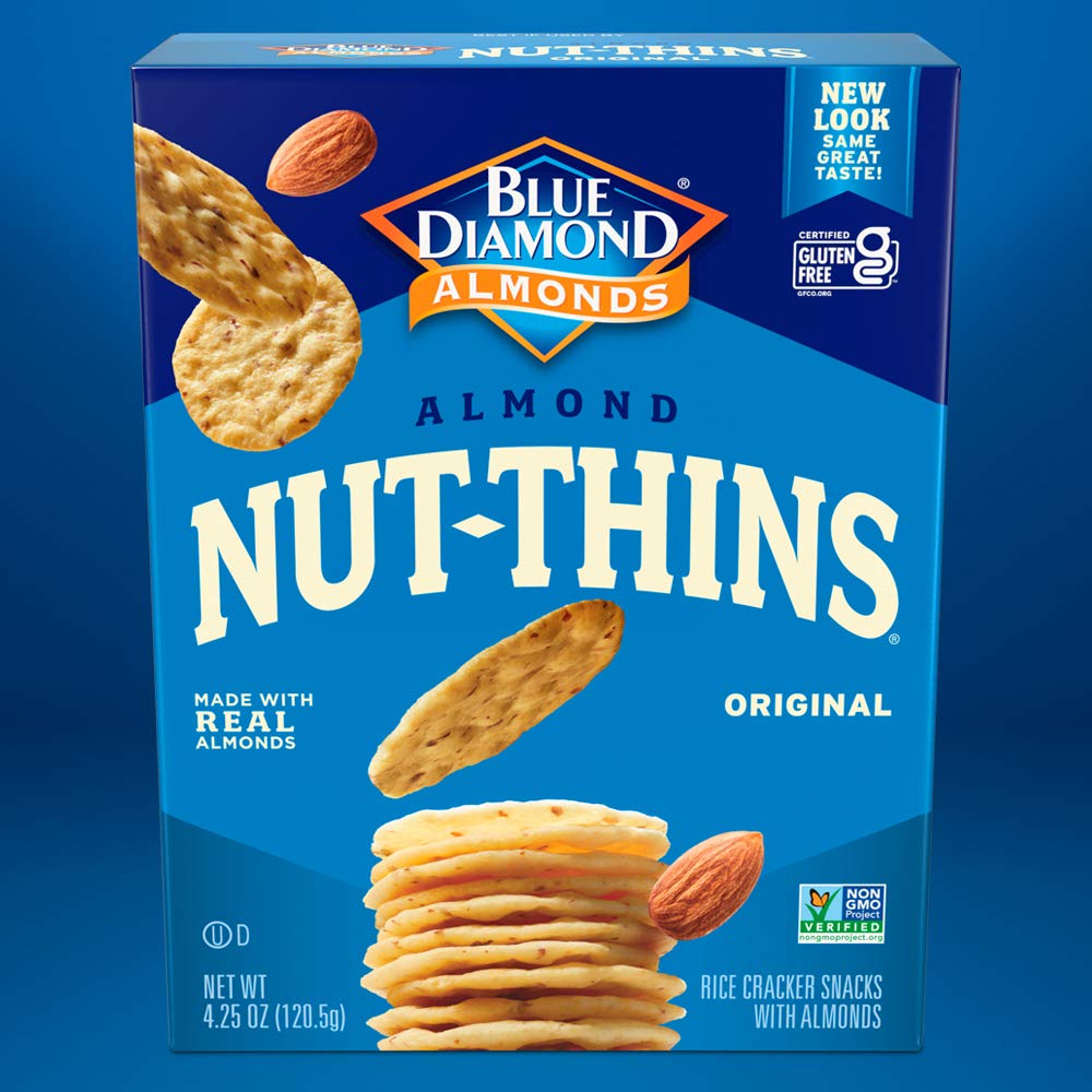 Blue Diamond Almonds Nut Thins Gluten Free Cracker Crisp Snacks, Original, 4.25 Oz Boxes (Pack of 6)