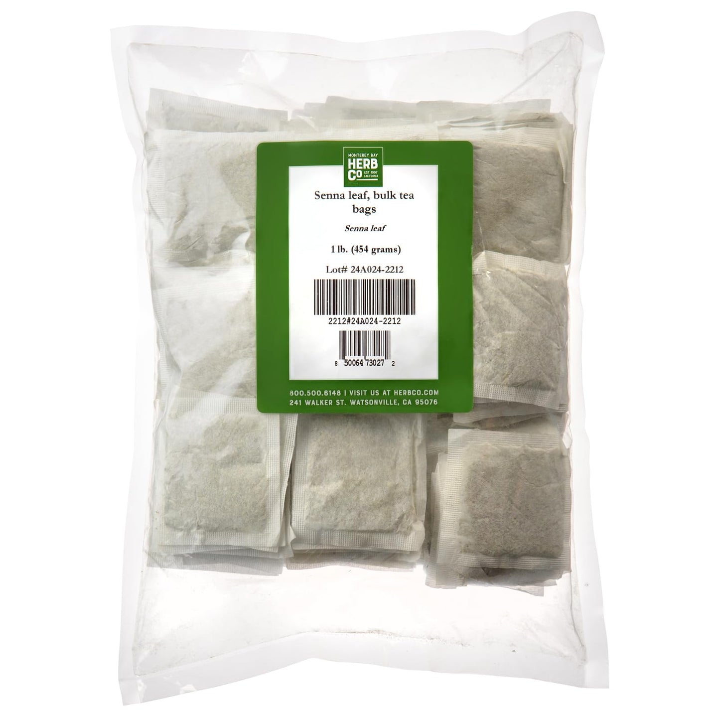 Senna Tea  By Herb Co  Mediterranean Region  Fresh Aroma  Helps With Digestion  Approximately 200 Tea Bags  1 Lb