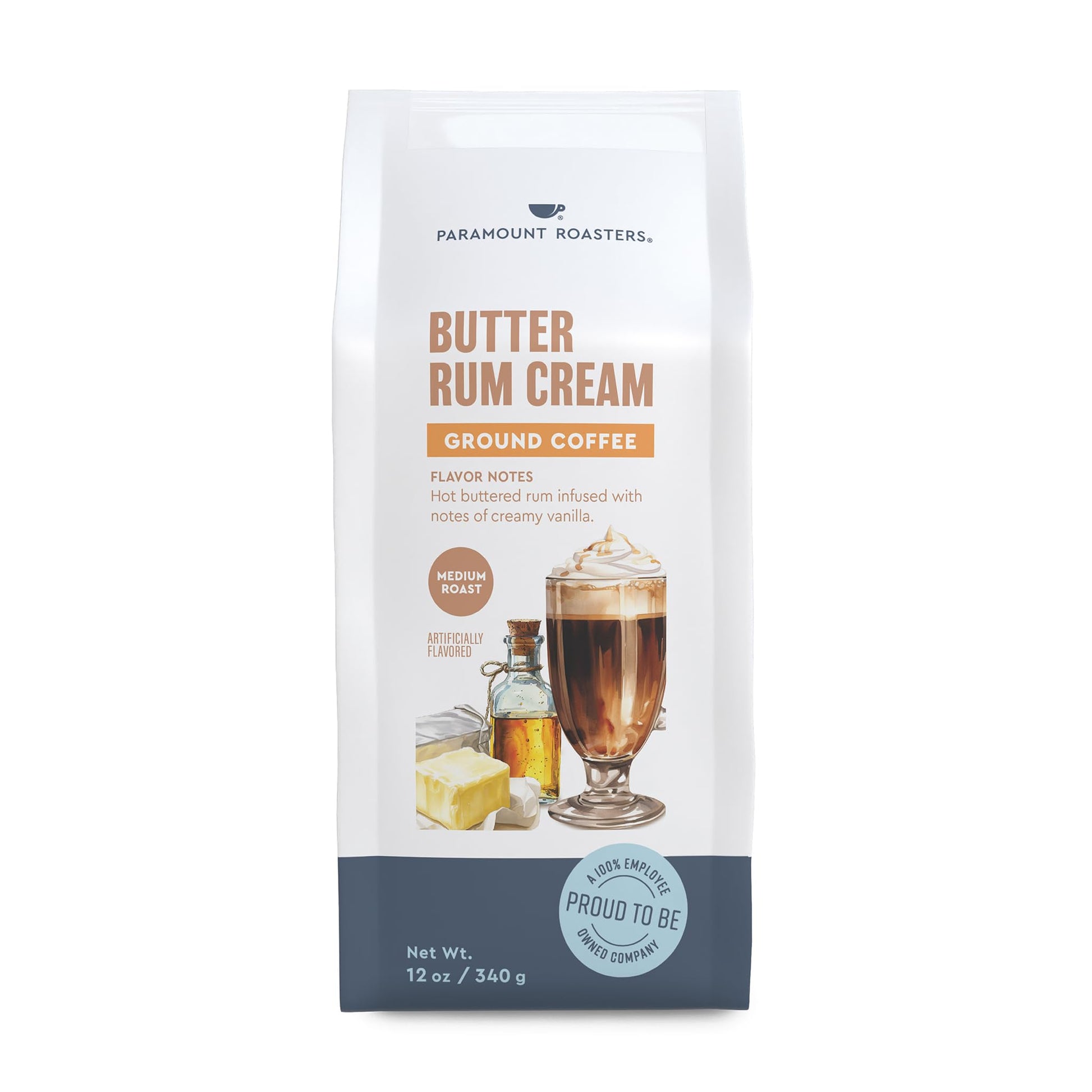Paramount Roasters Ground Coffee Butter Rum Cream 12 Ounce (Pack of 1)