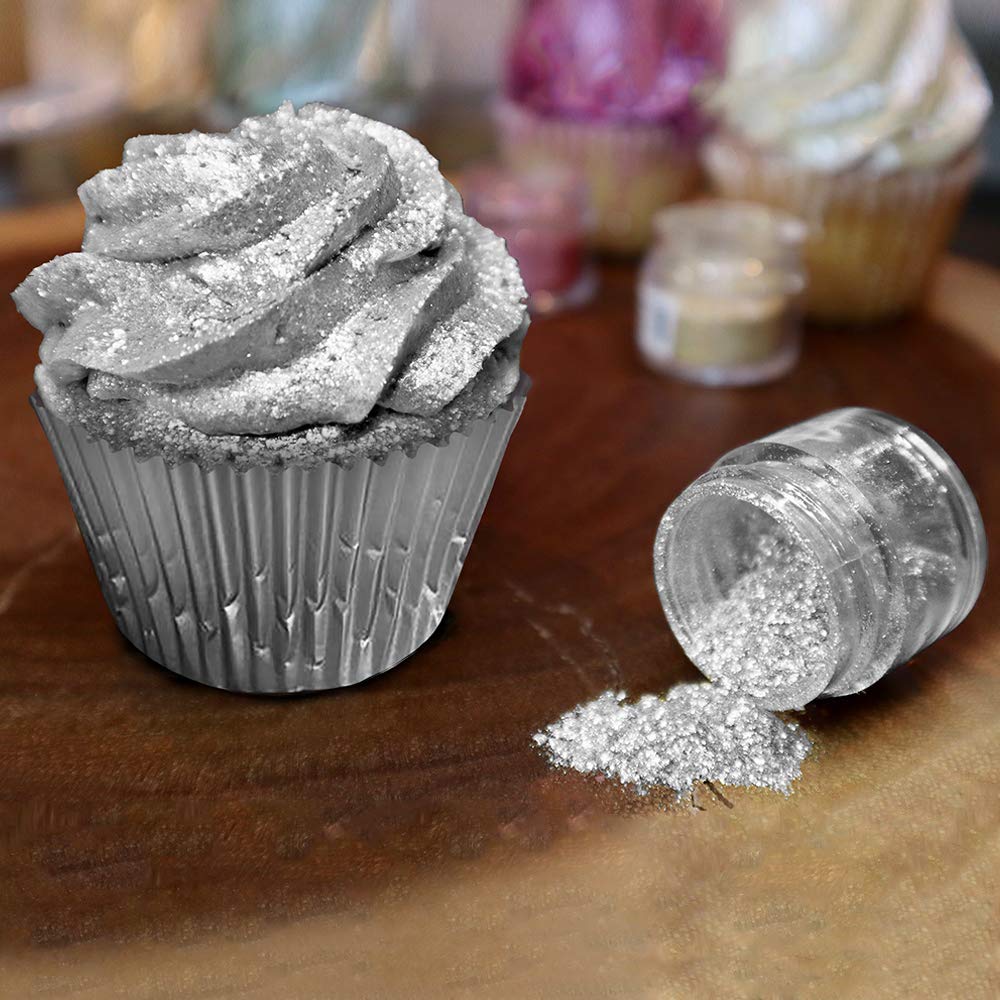 Bakell Tinker Dust - Silver (5G 1X Jar) | Edible Glitter For Cakes, Cupcakes, Cake Pops, Drinks