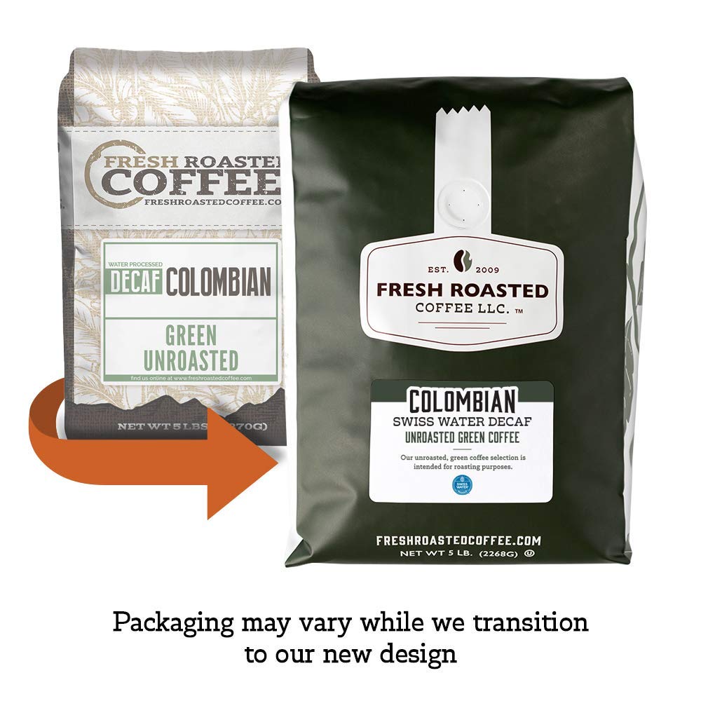 Fresh Roasted Coffee, Unroasted Water Processed Decaf Colombian, Kosher, 5 Pound