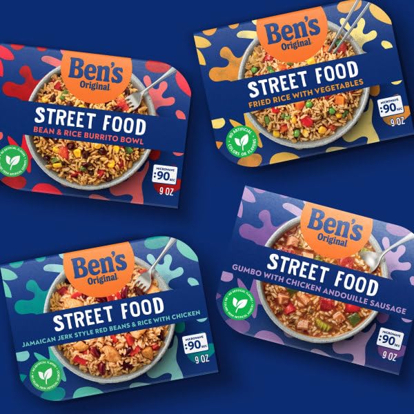 BEN S ORIGINAL Street Food Jamaican Jerk Style Beans & Rice with Chicken, Prepared Entr  e, Microwavable Heat-&-Eat Bowl in 90