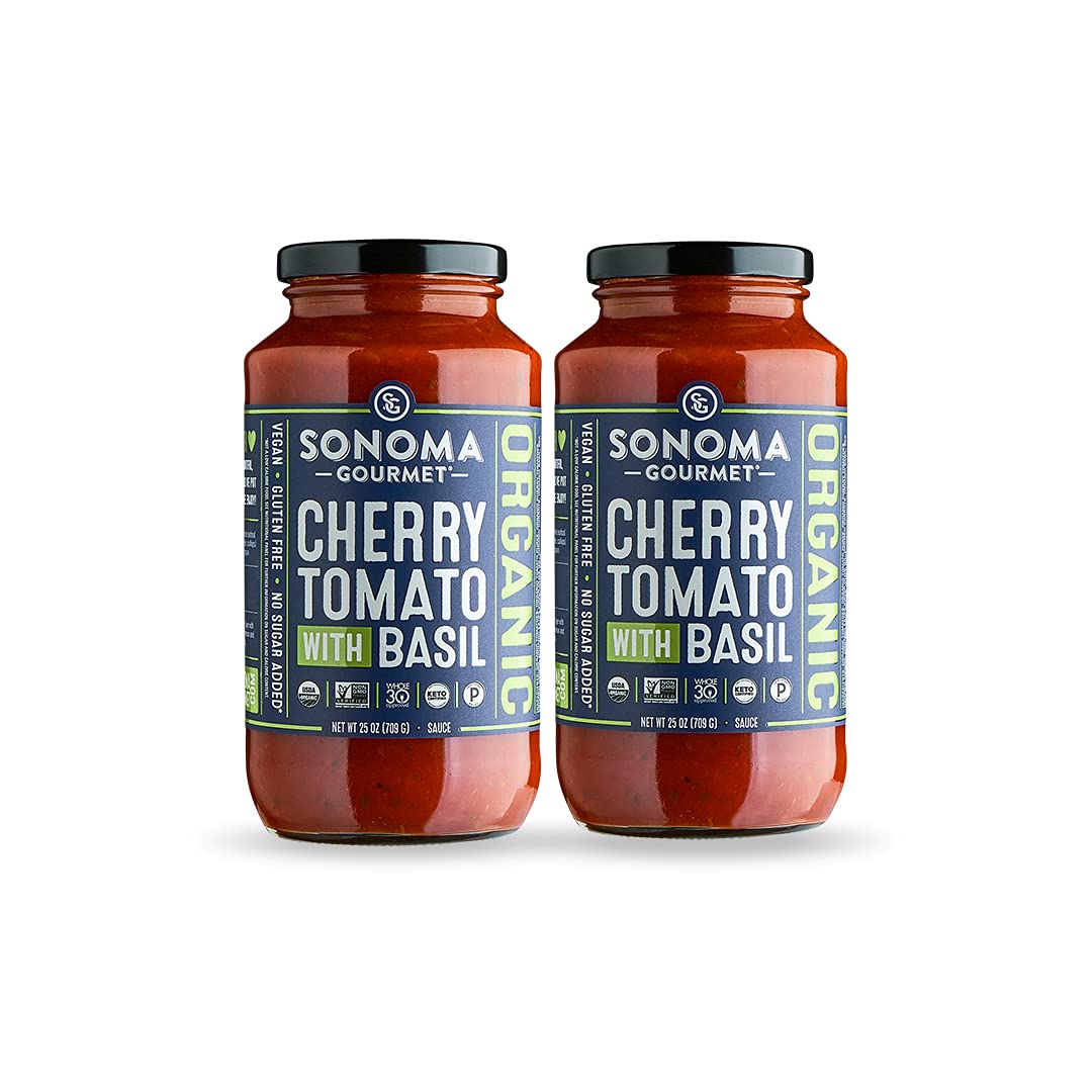 Sonoma Gourmet Cherry Tomato With Basil Pasta Sauce | Usda Organic, Non-Gmo, Gluten-Free And No Sugar Added | Made With Fresh In
