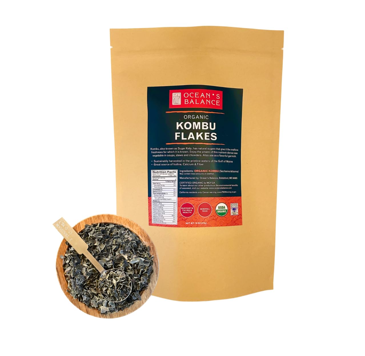 Oceans Balance Kombu Flakes - Organic Seaweed for Keto, Paleo, Vegan - 16oz Bag