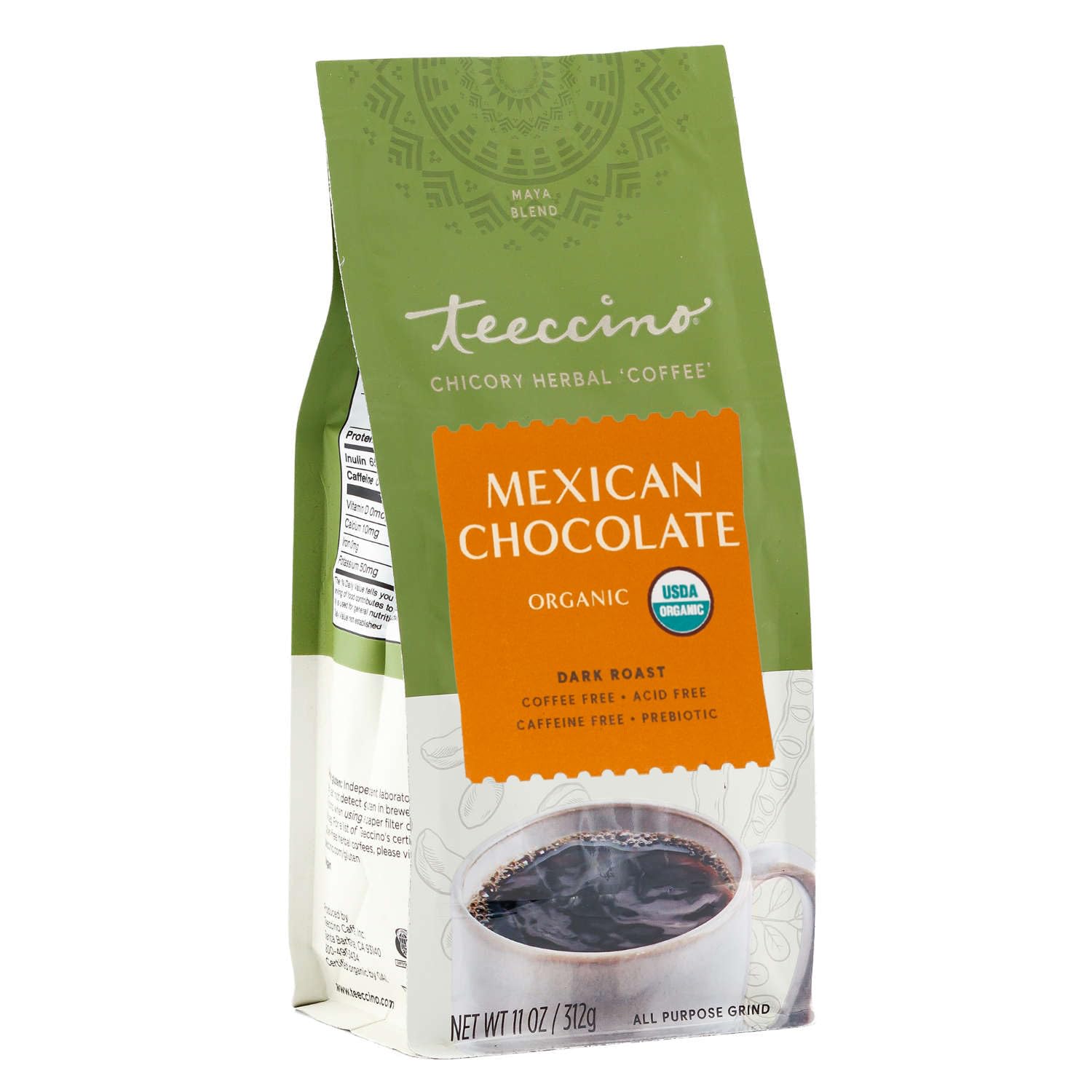 Teeccino Mexican Chocolate Chicory Coffee Alternative - Dark Roast, Caffeine-Free, 11 Ounce