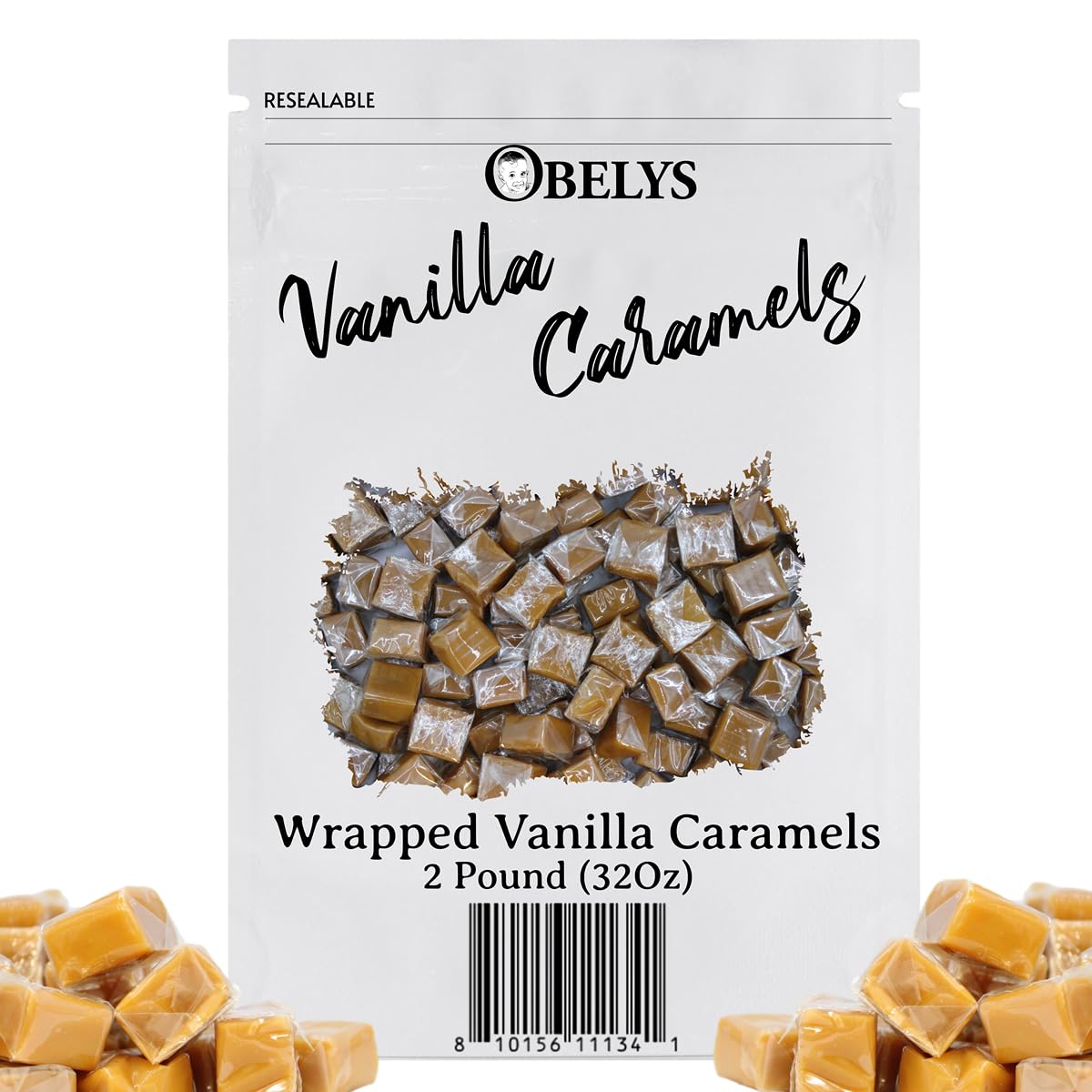 OBELYS Wrapped Vanilla Caramels - Individually Wrapped Candy - 2 Pound - Smooth & Creamy  , Perfect for Snacking & Gifting