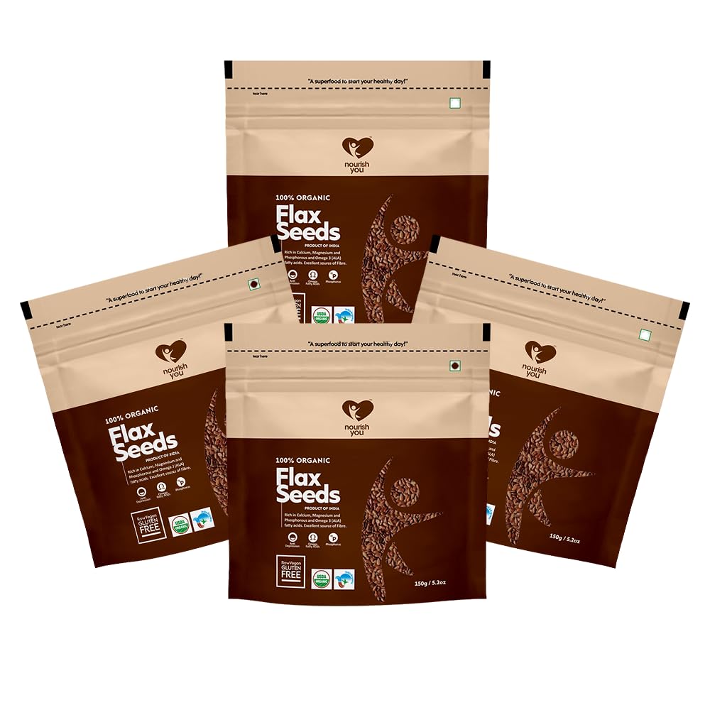 NOURISH YOU Organic Flax Seeds | Alsi Seed | Rich in Fiber and Omega-3 | Detox | Healthy food | 600 G