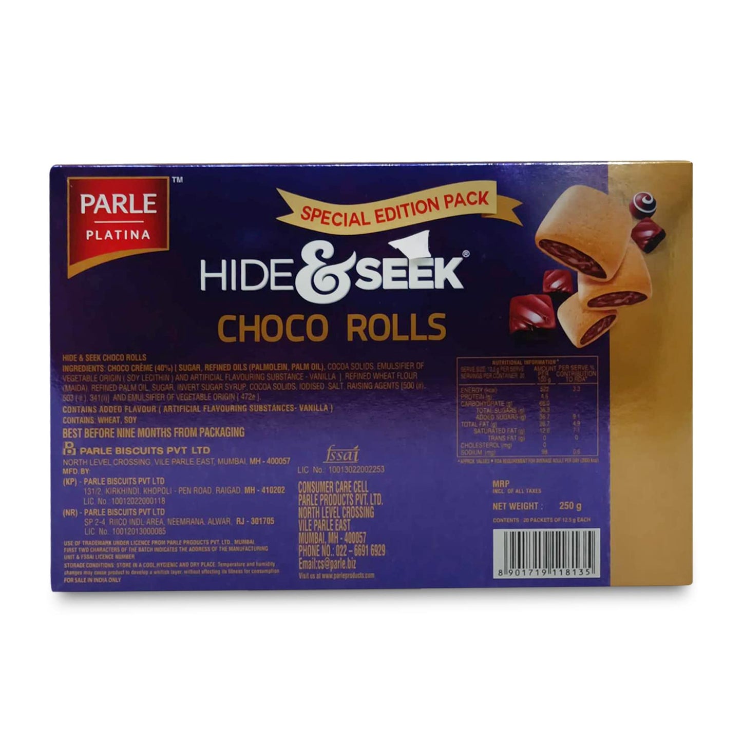 Parle Hide & Seek Choco Roll Choco Rolls 250 Gm Pouch