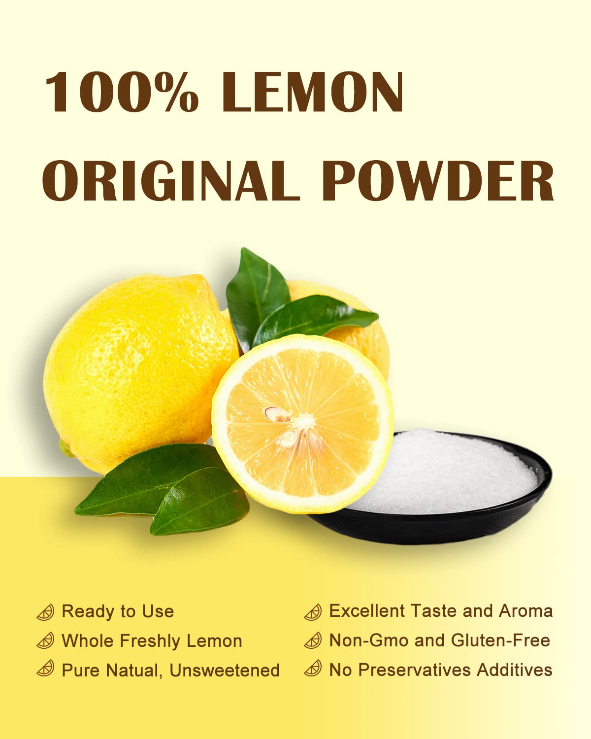 ORGFUN Original Lemon Powder, Freeze Dried Lemon Juice Powder, Great for Beverages, Smoothies, Baking 7.06 Oz