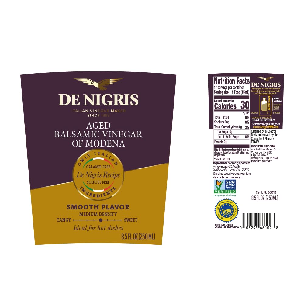 De Nigris Balsamic Vinegar, Aged 3 Years, 8.5 Fl Oz (250ml), From Modena Italy, Balsamic Vinegar
