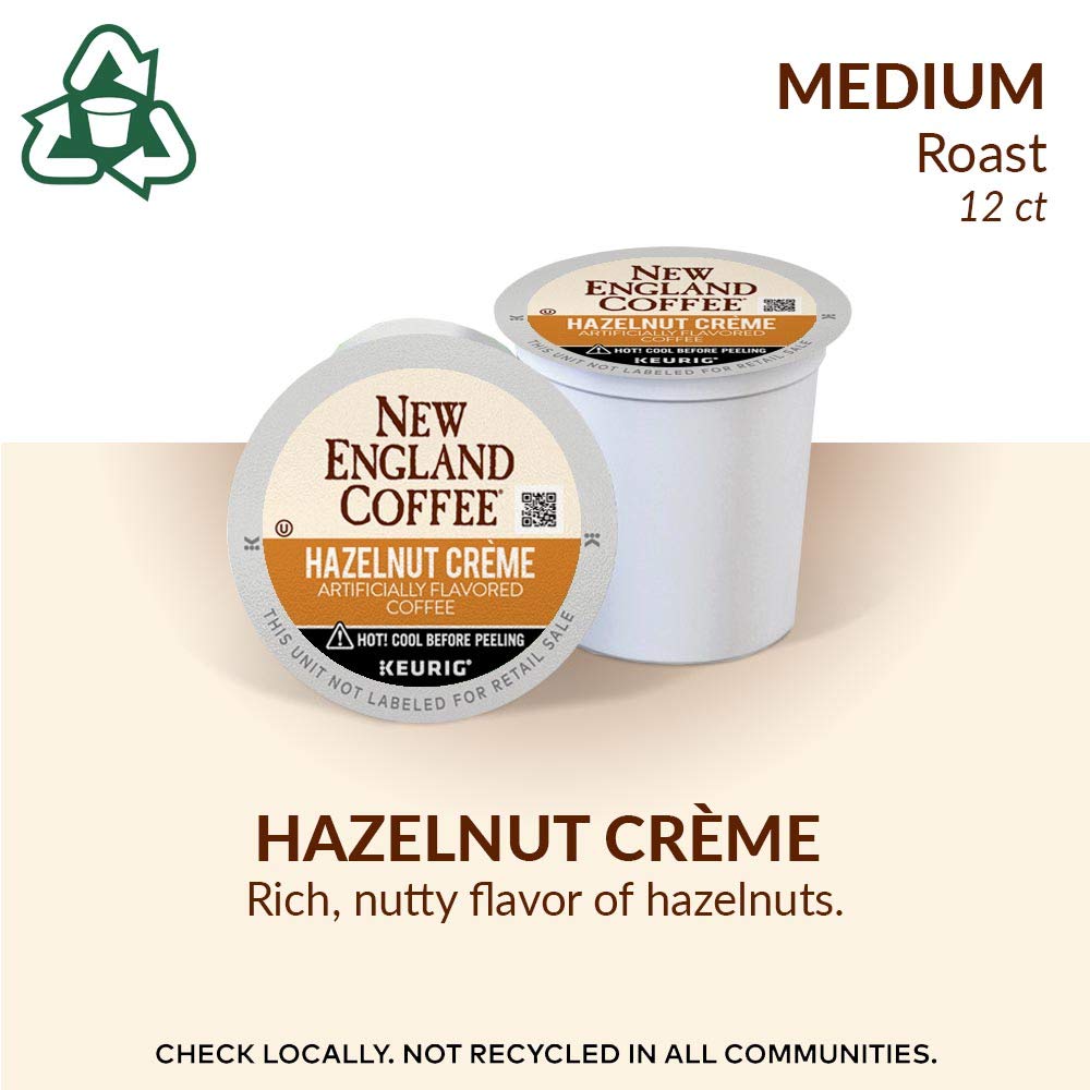 New England Coffee Hazelnut Crme Medium Roast Single Serve Pods, 12ct Box (Pack of 6)