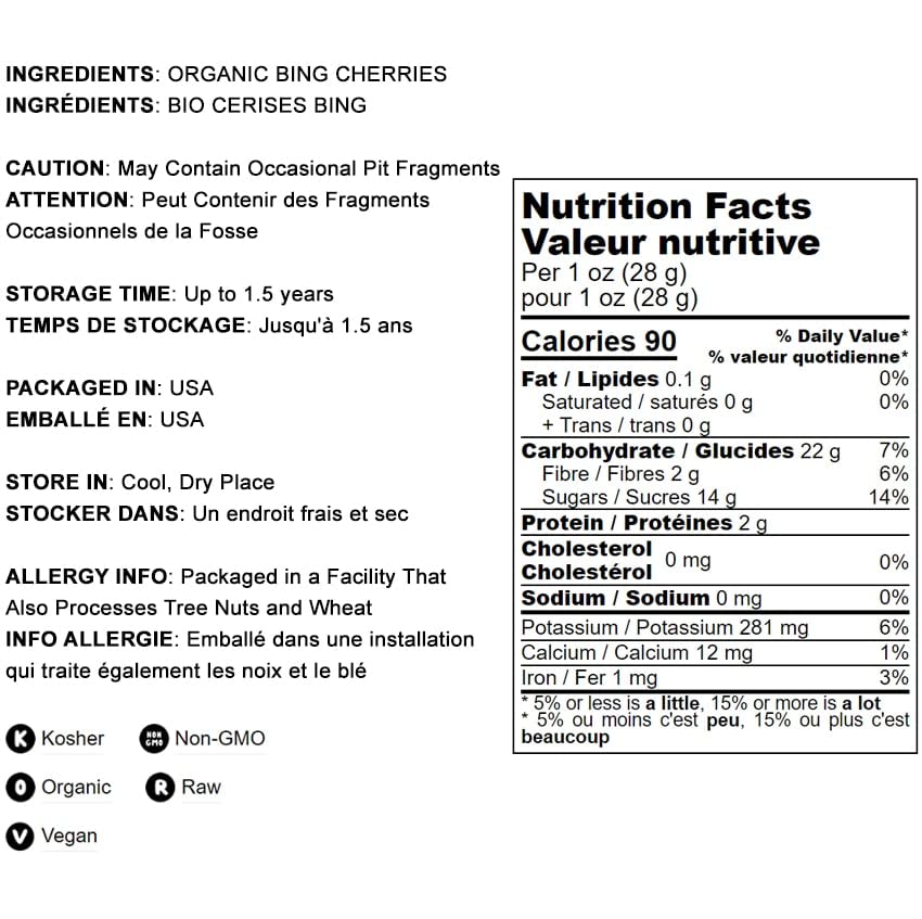 Food To Live Organic Bing Cherries, 2 Pounds California Sun-Dried Sour, Non-Gmo, Pitted, Tart, Unsweetened, Unsulfured, Non-Infu