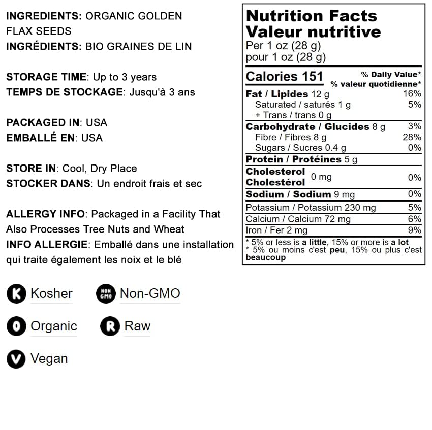 Food to Live Organic Golden Flax Seeds, Non-GMO, Vegan, 2 Pound Pack