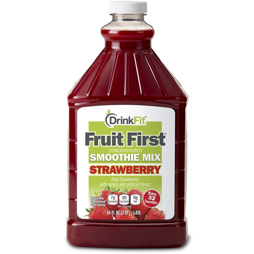 DrinkFit Fruit Smoothie | Real Fruit Puree, Low Sugar, Gluten-Free & Non-GMO, Strawberry Smoothie Mix - Makes 32 Smoothies, 64 F