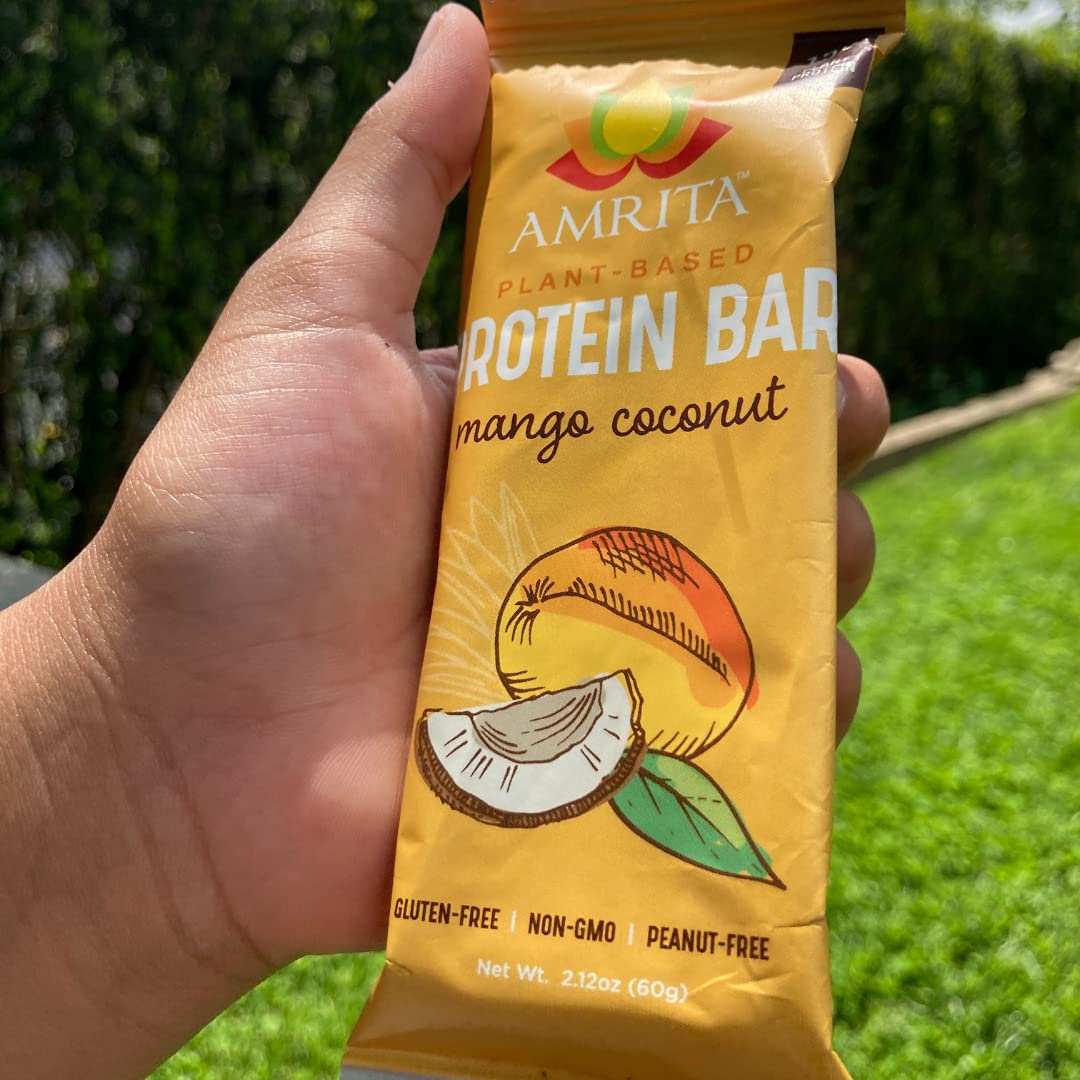 Amrita Mango Coconut Vegan Protein Bars, 15g Plant-Based Protein, Gluten-Free, 12 Count (Pack of 3)