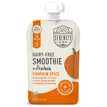 Serenity Kids 6+ Months Dairy-Free Smoothie Baby Food - USDA Organic Grass-Fed Collagen & Pumpkin Protein - 3.5 Oz BPA-Free Cans