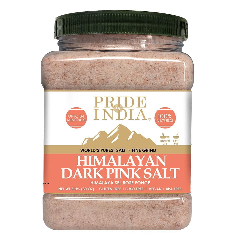 Pride Of India Himalayan Pink Salt - Fine Grind, 80 Ounce Jar, Enriched with 84+ Natural Minerals