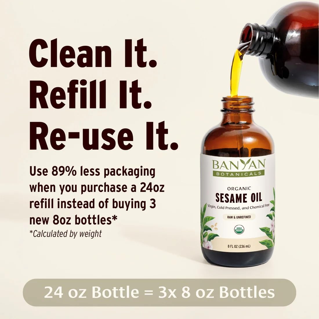 Banyan Botanicals Sesame Oil - Organic & Unrefined Sesame Oil For Skin, Body, Hair & More - Multiple Sizes - 24 Oz - Non Gmo Sus