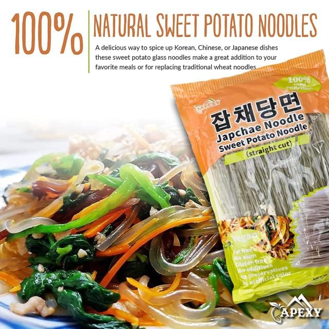 APEXY Sweet Potato Glass Noodles, Fat-free & Gluten-free, 10.58oz, Japchae Noodles