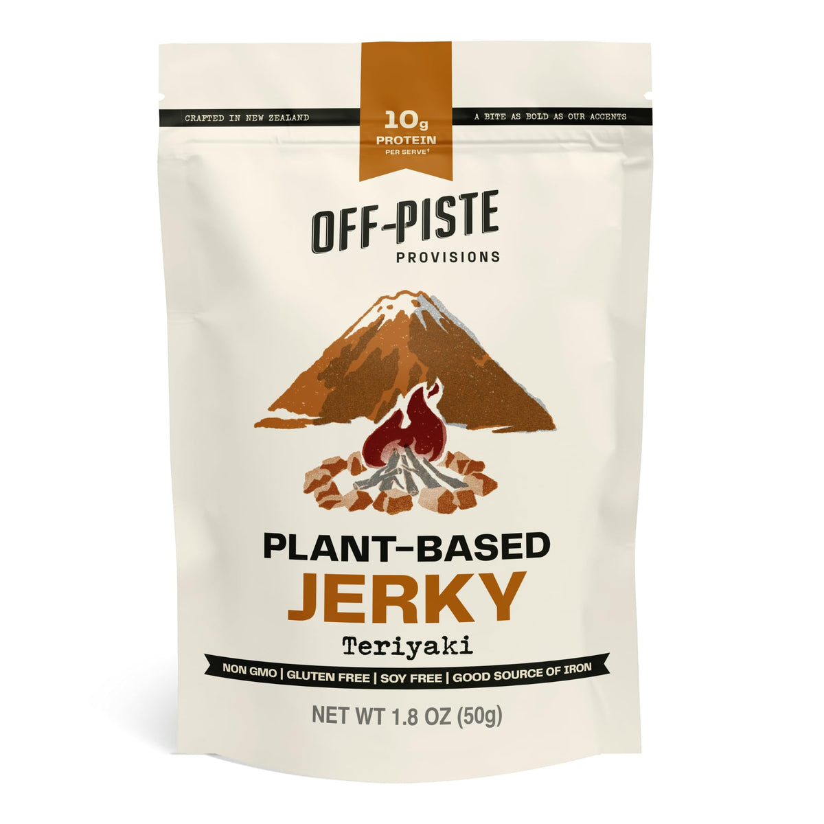 Off-Piste Teriyaki Plant-Based Jerky, 1.8oz. - High Protein Healthy Snacks Vegan Jerky for Recovery, School, Office, 23g Protein