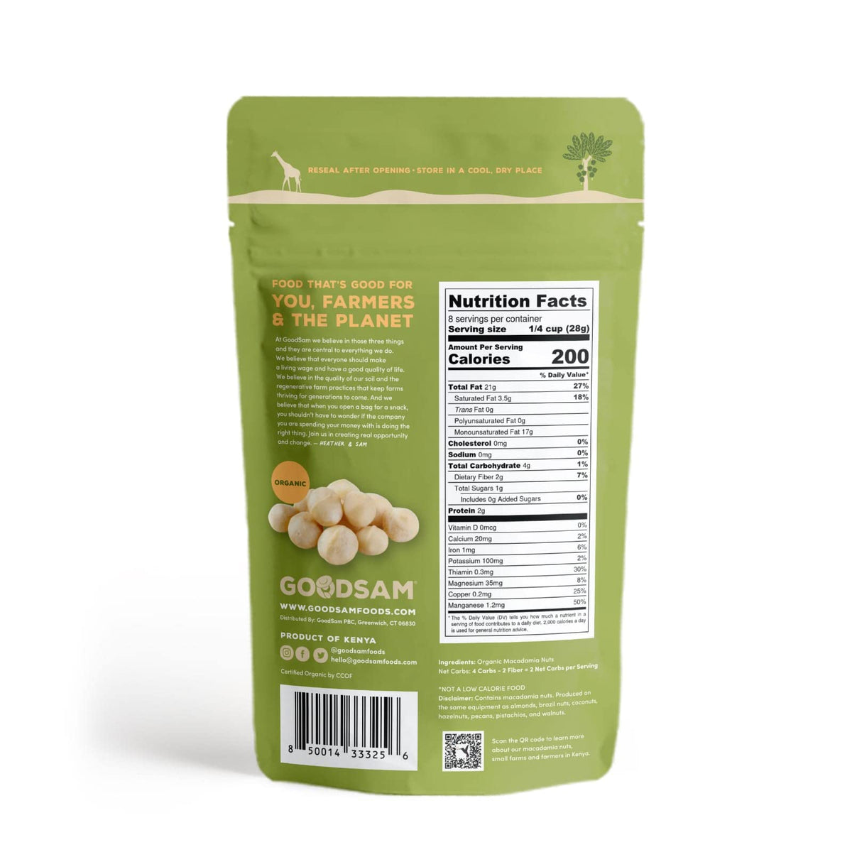 Goodsam Organic Raw Macadamia Nuts 0.5 Lb, Unsalted, Gluten Free, Non Gmo, Vegan, Keto, Regenerative Farming, Direct Trade