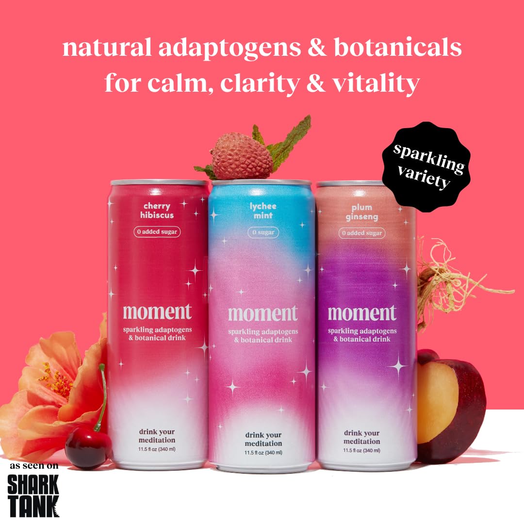 Drink Your Meditation Moment Mocktails Sparkling Adaptogen Drink, 11.5 Fl Oz, 12-pack, No Added Sugar, Caffeine-Free